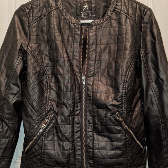 Black Quilted Faux Leather Jacket - Picture 1 of 4